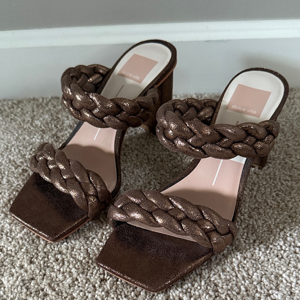 Dolce Vita Paily Bronze Braided Heel Sandals, Sz 6.5